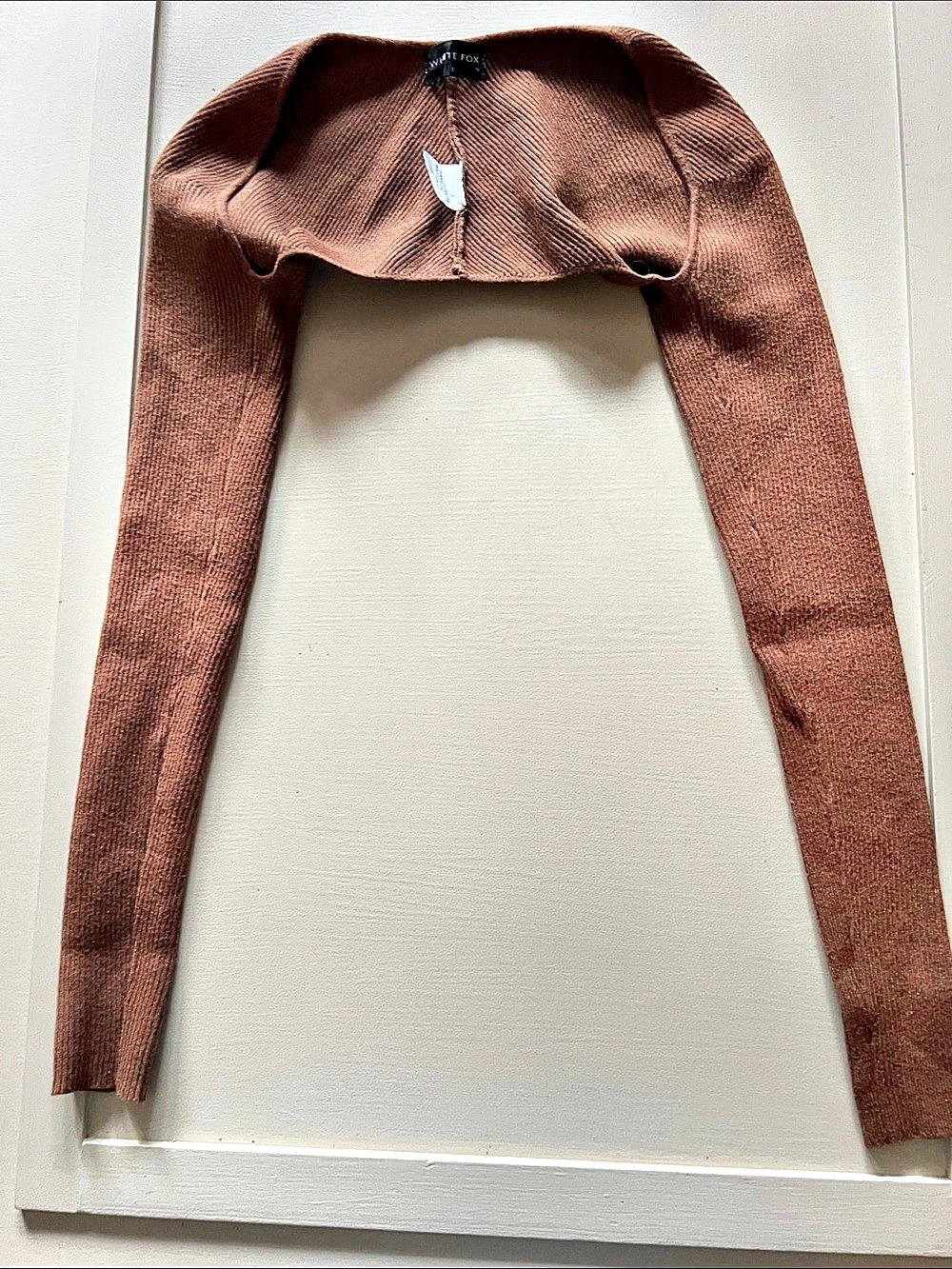 White Fox Brown Long Sleeve Crop Top/Shrug Size XS Like New